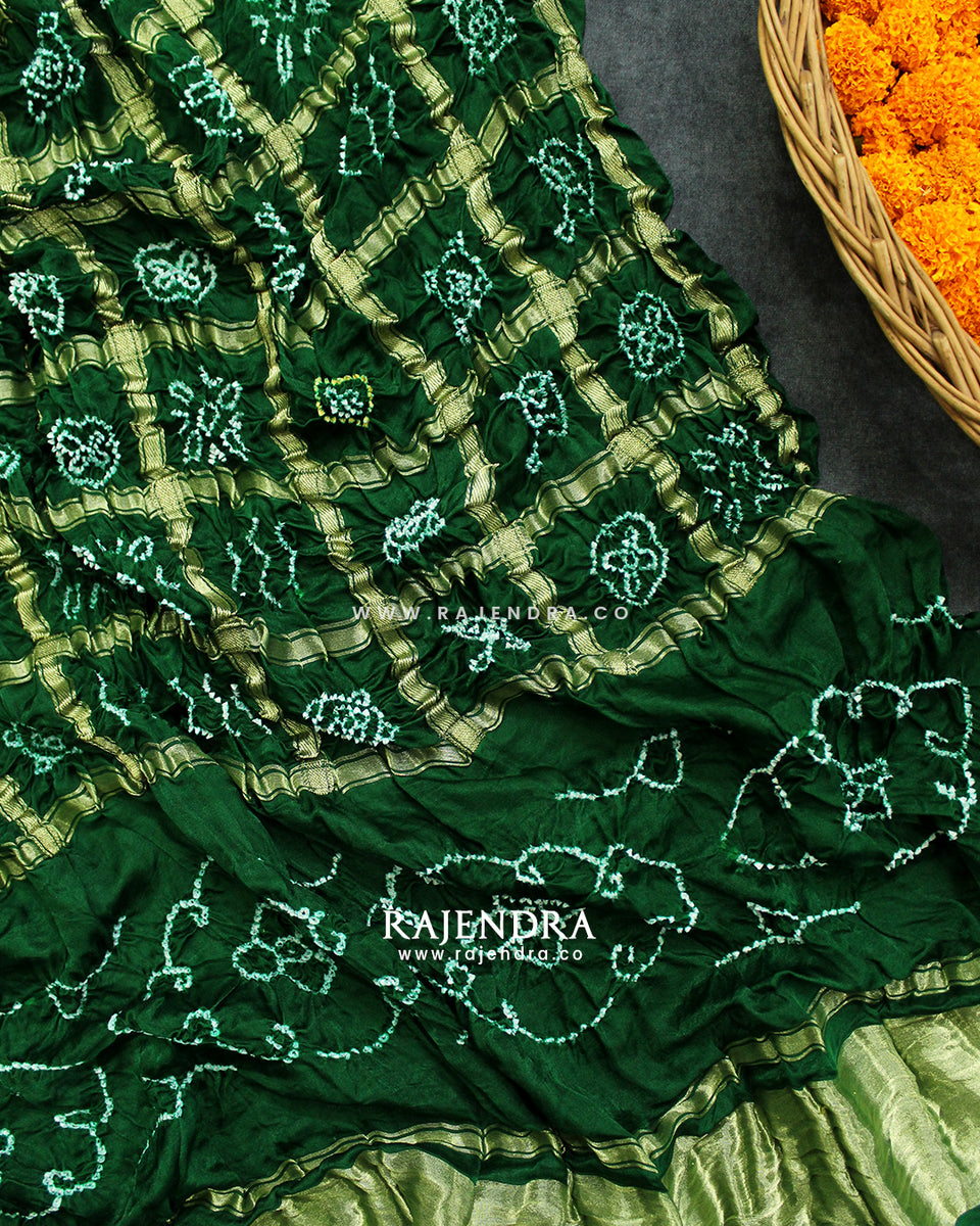 Traditional Green Pure Gaji Silk Gharchola Bandhani Dupatta Rajendra