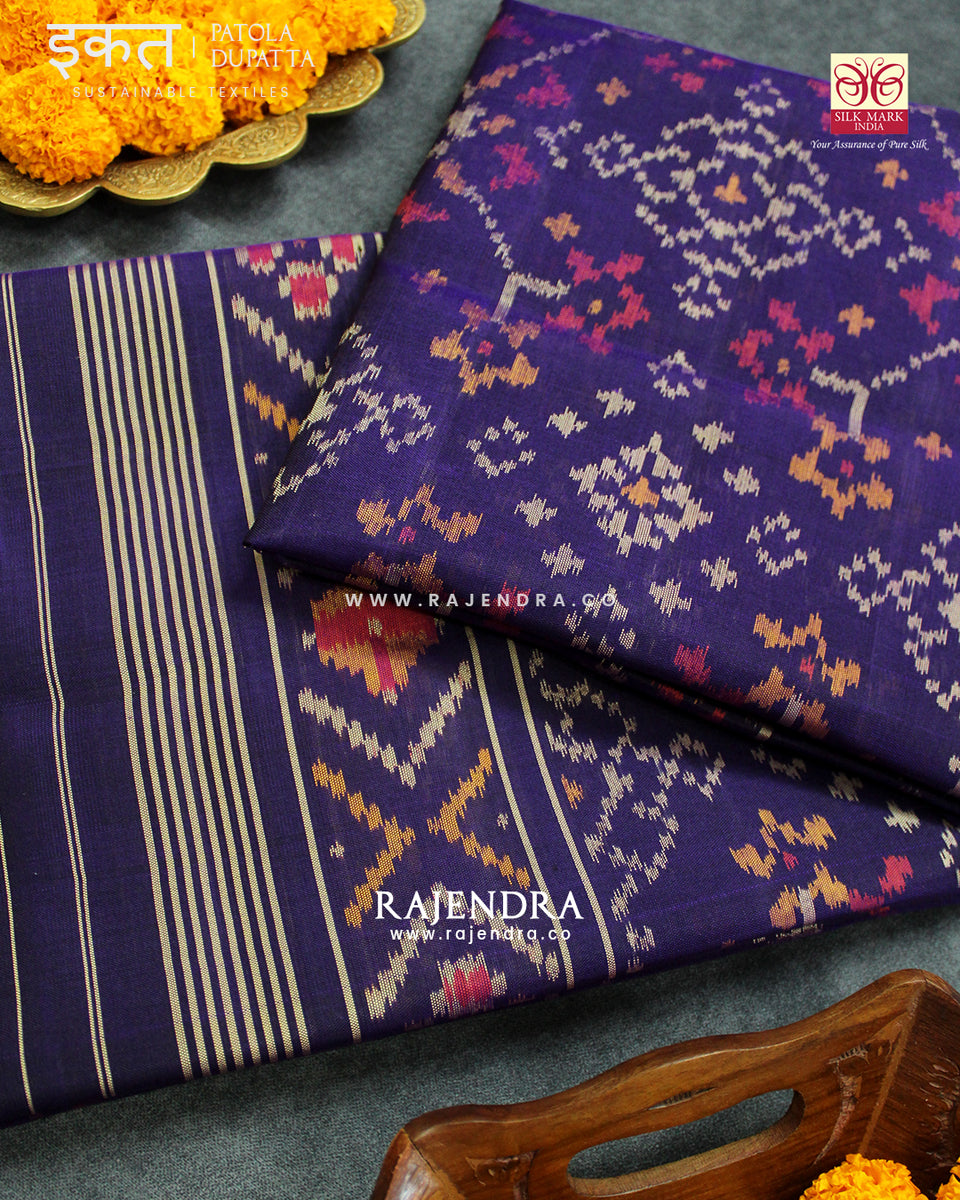 Traditional Navratna Design Purple Single Ikat Rajkot Patola Dupatta ...