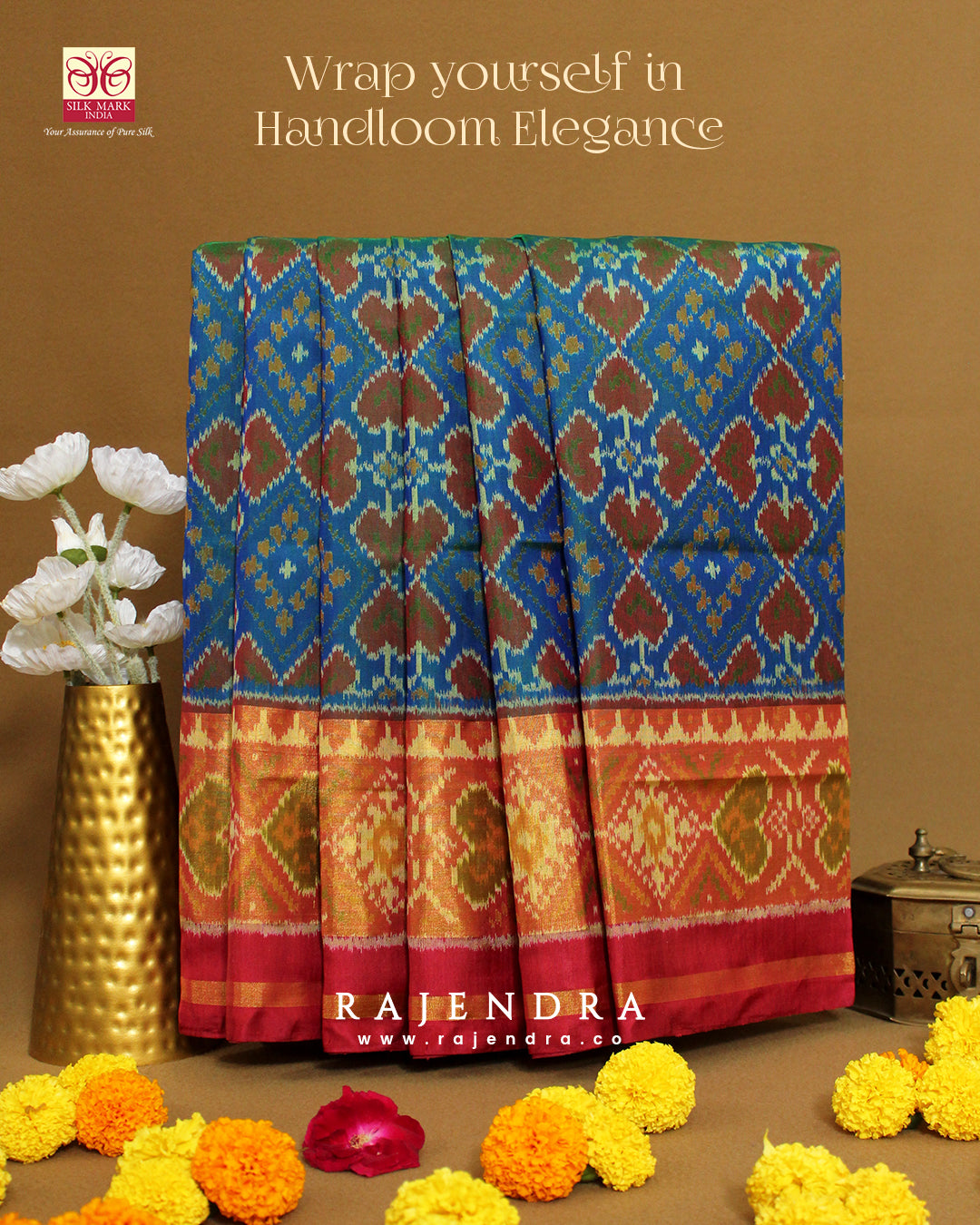 Handwoven Rajkot Patola Silk Single Ikkat Saree with Tissue Border - Seerat