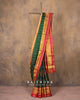 Traditional Navratna Bhat Red and Green Single Ikat Rajkot Patola Saree