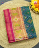 Traditional Panchanda Pink and Rama Blue Single Ikat Rajkot Patola Saree