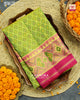 Traditional Sakali Design Parrot Green and Pink Single Ikat Rajkot Patola Saree