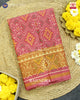 Traditional Panchanda Design Pastel Red Single Ikat Rajkot Patola Saree