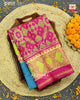 Traditional Manekchowk Design Pink and Blue Skirt Border Rajkot Patola Saree